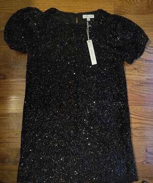 SHE+SKY Sequin Mini Dress Size M Black Puff Short Sleeve Party